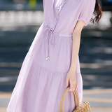 Elegant Ruffled Pearl Drawstring Layered Dress