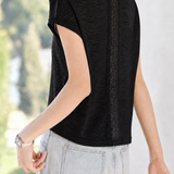 Delicate V-neck Back Hollow Lace T-shirt