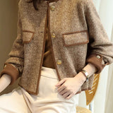 Elegant Color Contrast Round Neck Single Breasted Long Sleeve Outerwear