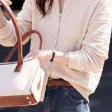 French Commuter Crew Neck Striped Textured Single‑Breasted Long‑Sleeve Knit Cardigan