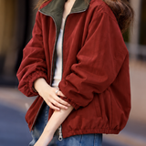 Casual Color‑Block Lapel Long Sleeve Reversible Jacket