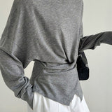 Elegant Off Shoulder Cross Twist Long Sleeve T-Shirt