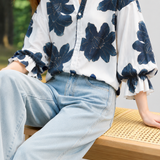Elegant Chiffon Printed Seven-Point Sleeve Shirt