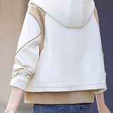 Casual Hooded Color Block Spliced Drawstring Long Sleeve Jacket