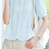 Casual Floral Hollow Embroidered Puff Sleeve Blouse