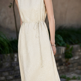 Elegant Commuter Floral Jacquard Sleeveless Tie Satin Dress