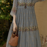 Graceful Floral V-neck Hooded Lace Embroidered Dress