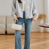 Casual Stripe Zip‑Up Long‑Sleeve Coat