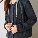 Casual Double Layer Spliced Drawstring Hooded Jacket
