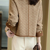 Elegant Color Contrast Round Neck Single Breasted Long Sleeve Outerwear