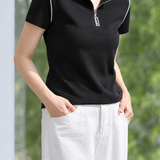 Casual Commuter Contrast Line Half-Zip Polo Tee