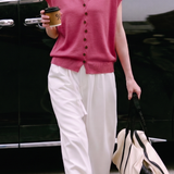 Casual Commuter V-Neck Button Knit Short-Sleeve Cardigan