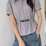 Casual Commuter Vertical Striped Shirt With Matching Belt