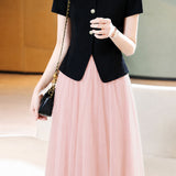 Elegant Commuter Fake Two-piece Spliced Mesh Dress