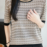 Temperament Color Block Stripe Short Sleeve Knit Top