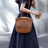 Elegant Round Neck Waist Cinched Denim Dress