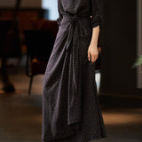 French Elegant Polka Dot Tie Waist Dress