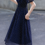 French Style Elegant Bow Polka Dot Dress