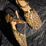 Retro Hollow Mesh Woven T-Strap Sandals - liwisi