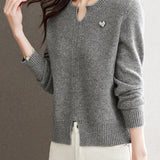 Gentle Commuter V-Neck Long-Sleeve Knit Top With Split Hem