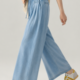 Casual Elastic Waist Drawstring Nine-Point Wide Leg Pants