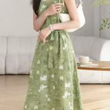 Elegant Satin V-neck Tie Waist Dress
