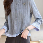 Early Autumn Striped Ruffled Knit Top - liwisi