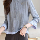 Early Autumn Striped Ruffled Knit Top - liwisi