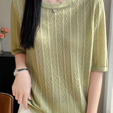 Elegant Tiny Wavy Hollow-out Short Sleeve Knit Top