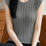 Elegant Ribbed Silk Knit Tank Top
