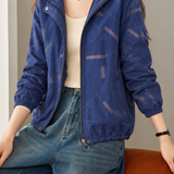 Casual Hooded Long Sleeve Coat With Abstract Geometric Print