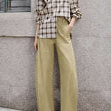 Minimalist Casual Stitch Detail Wide-Leg Trousers