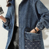 Casual Hooded Drawstring Jacket With Diamond Patch Pockets