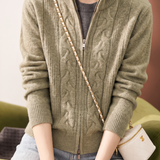 Elegant Commuter Stand Collar Zipper Long-Sleeve Knit Cardigan