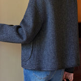 French Vintage Binding Round Neck Single Breasted Long Sleeve Wool Coat
