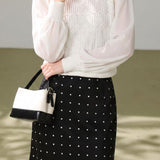 Exquisite Commuter Jacquard Beaded Spliced Chiffon Long-Sleeve Blouse