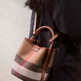 Casual Vintage Plaid Spliced Bucket Bag