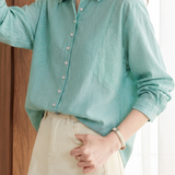 French Commuter Striped Button Front Blouse