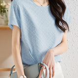 Temperament Polka Dot Jacquard Texture Short Sleeve T-Shirt