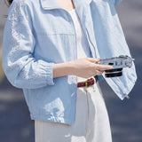 Elegant Commuter Lapel Cuffed Hollow‑Out Long‑Sleeve Jacket