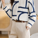 Light Luxury Commuter Wavy Abstract Printed Long Sleeve Blouse