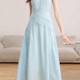 Elegant Lace Spliced Sleeveless Waisted Dress