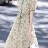 Fresh Lace Spliced Drawstring Floral Dress
