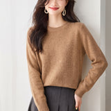 Elegant Commuter 100% Wool Crew Neck Long Sleeve Knit Top