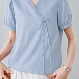 Vintage Commuter Ruffle Tie Striped Blouse