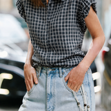 Vintage Commuter Plaid Ruched Blouse