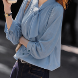 Elegant Plaid Flowy Tie Collar Chiffon Blouse