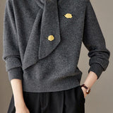 Elegant Scarf Collar Knit Sweater With 3D Pattern Decoration