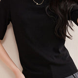 Elegant Commuter Crew Neck Solid Cashmere T-Shirt