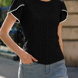 Elegant Commuter Hollow-Out Embroidery Petal Sleeve T-Shirt